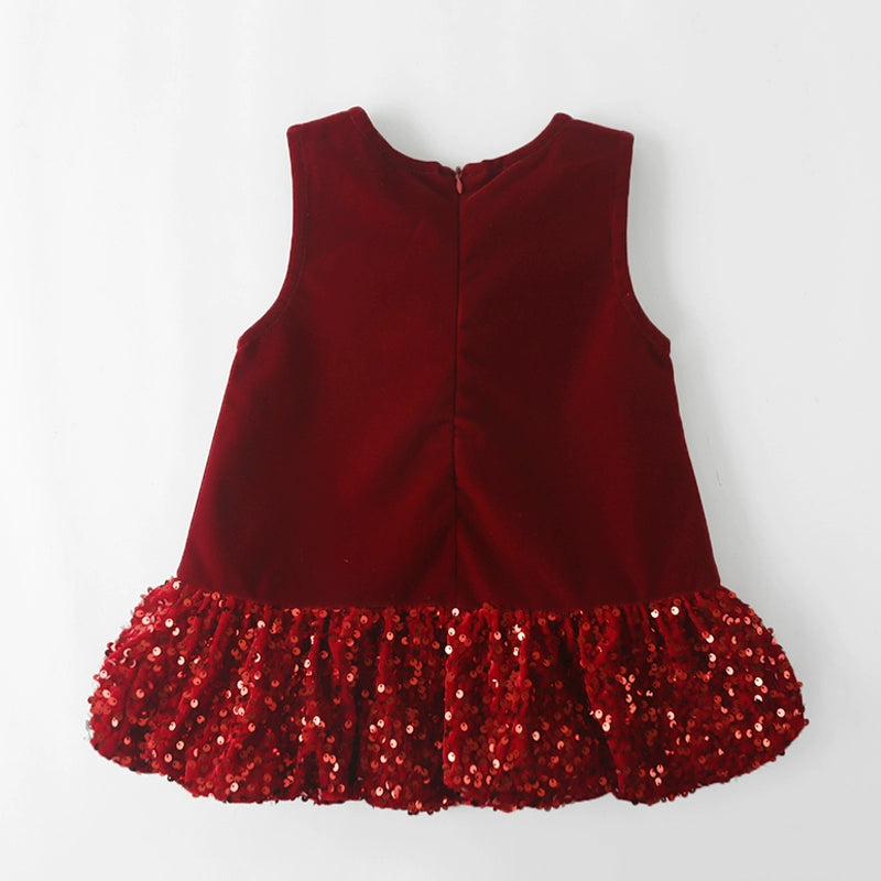 Baby Red Sequin Bow Dress Children's Velvet Vest Dress