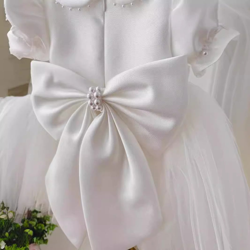 Baby Girl Baptism Dress Flower Girl Dress Toddler Birthday Bow Princess Dress