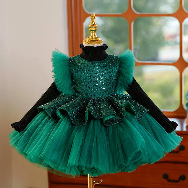 Girls Birthday Green Princess Dress Flower Girl Wedding Dress