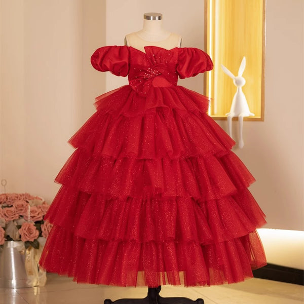 Red Fluffy Princess Dress Birthday Dress