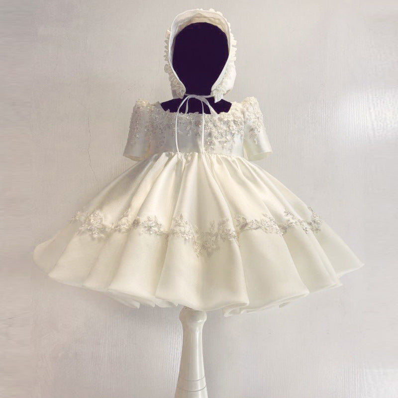 Sweet Baby Girls White Floral Sequin Bow Princess Dress Toddler Christening Dress