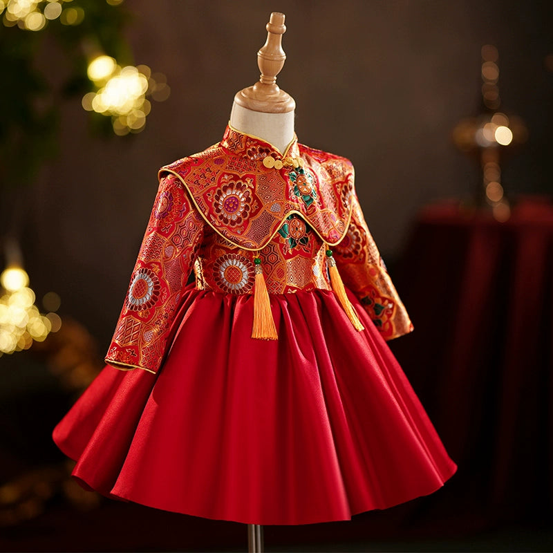 Red Girls Birthday Dress Baby Girl New Year Princess Dress