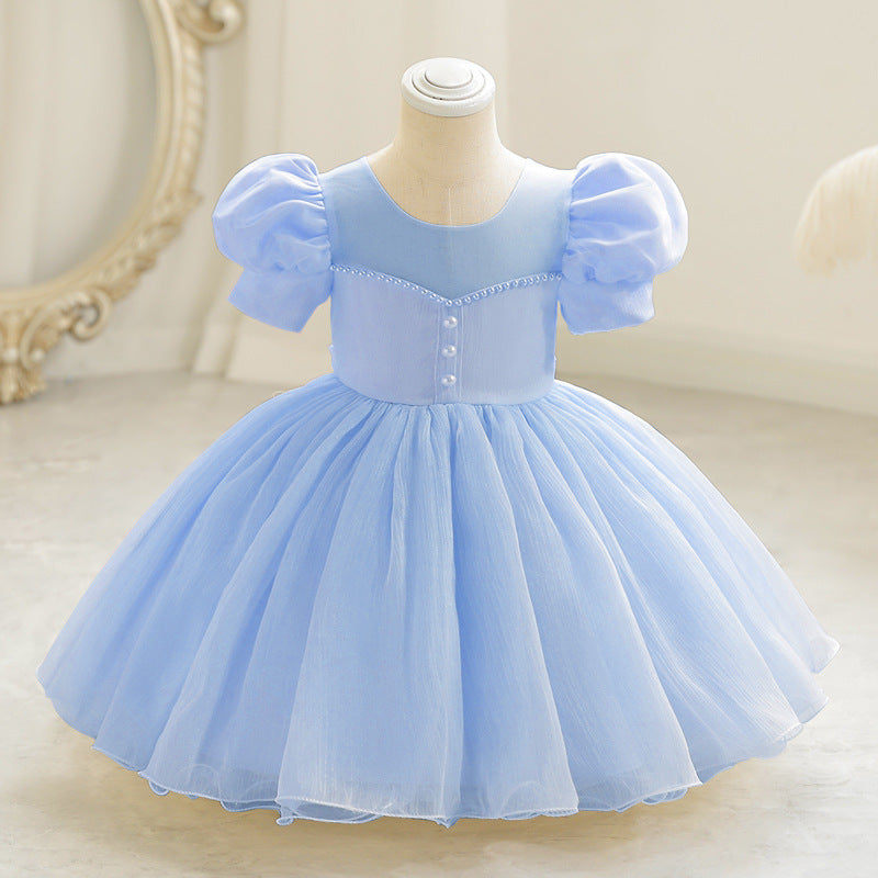 Elegant Baby Girls Puff Sleeve Tulle Dress Toddler Little Girl Pageant Dresses