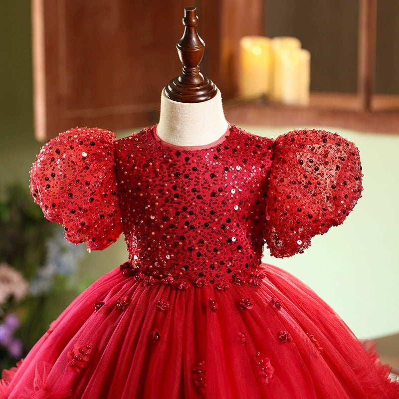 Luxurious Christmas Dress Fluffy Sequins Dress Toddler Birthday Princess Dress