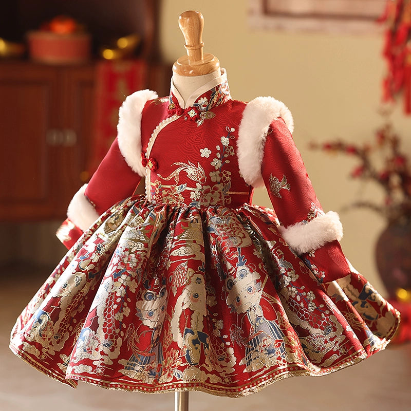 Children's Red New Year Christmas Dress Girls Birthday Party Princess Dress