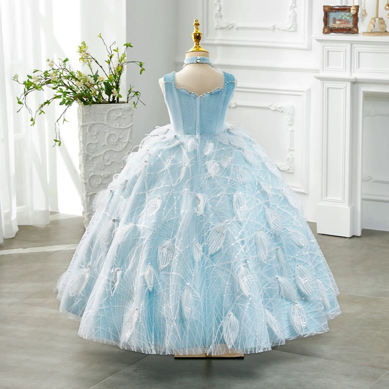 Girls Birthday Dress Children Blue Ball Princess Dress