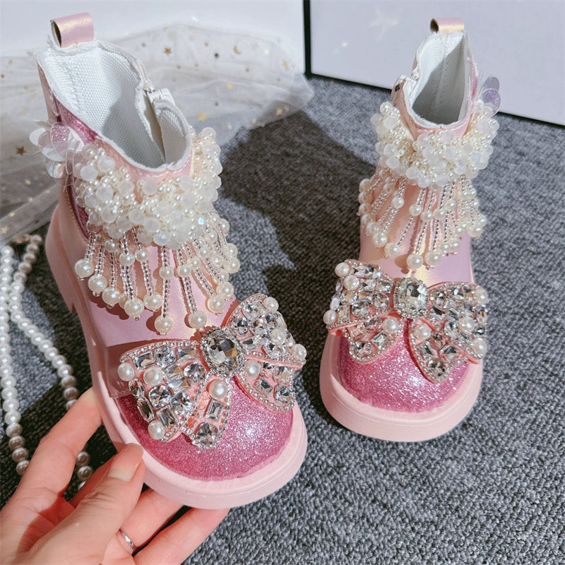 Baby Girl Winter Boots Pink Princess Leather Boots