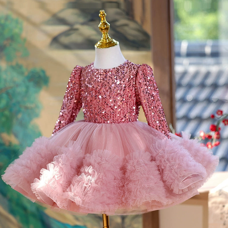 Luxurious Christmas Flower Girl Sequins Dress Toddler Birthday Party Princess Dress