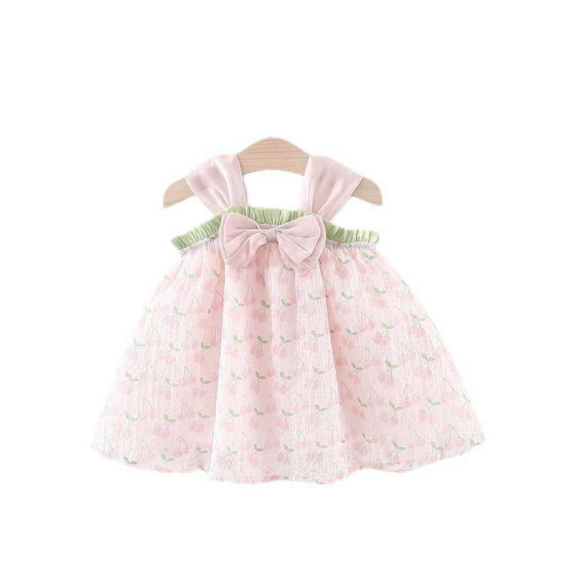 Cherry Bow Printed Suspender Princess Dress