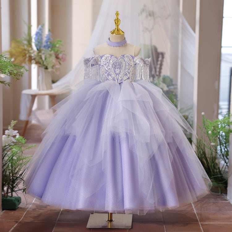 Purple Girl Formal Dresses Children Baptism Princess Dress