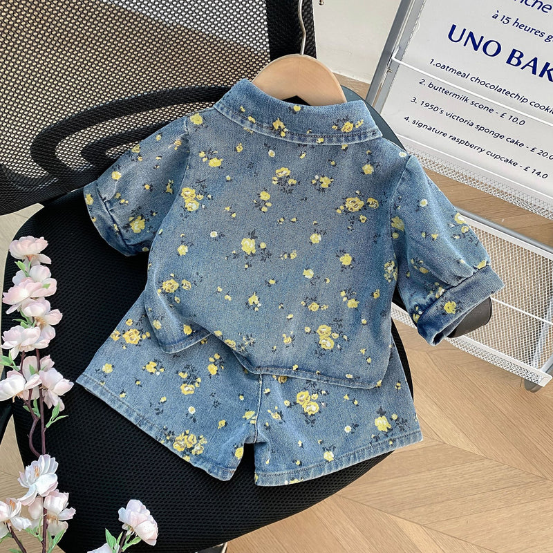 Girls Summer Suit Denim Print Suit