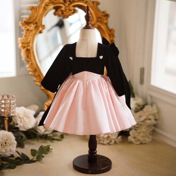 Elegant Baby Girls Black Pink Party Dresses Toddler Communion Dress