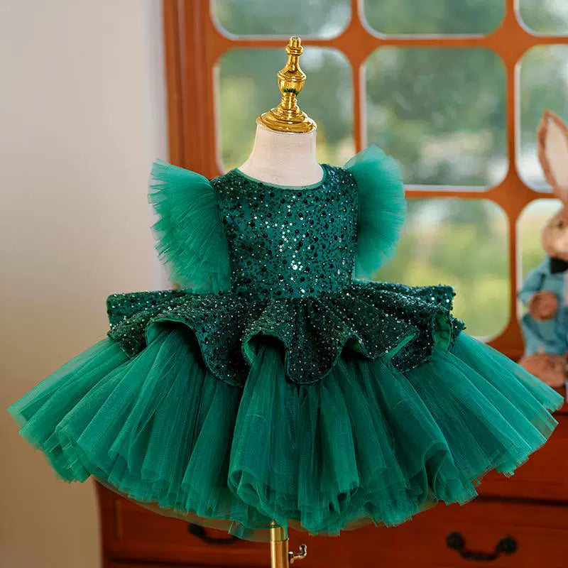 Girls Birthday Green Princess Dress Flower Girl Wedding Dress