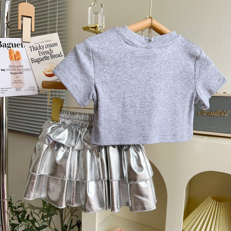 Butterfly T-shirt Silver Cake Skirt Set