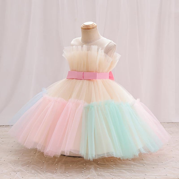 Elegant Baby Rainbow Tulle Princess Dresses Toddler Birthday Dresses