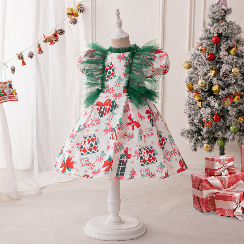 Retro Printing  Christmas Dress Baby Girl Christmas Dress Sequined Christmas Dress