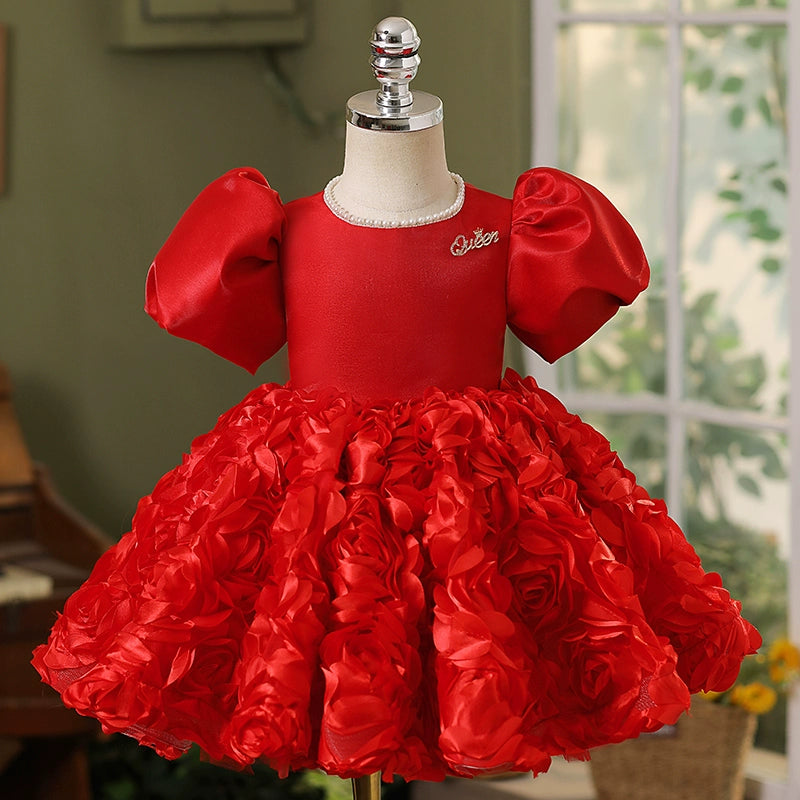 Cute Baby Girl Puffy Red Dress Toddler Birthday Party Princess Dress