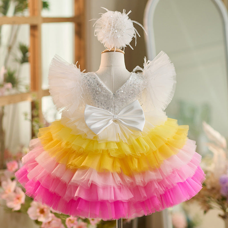 Elegant Girls Colorful Ball Gown Toddler Birthday Princess Dress