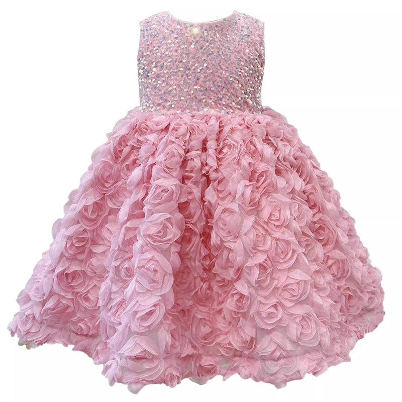 Elegant Baby Girl Sequin Pink Dress Toddler Birthday Pageant Princess Dress