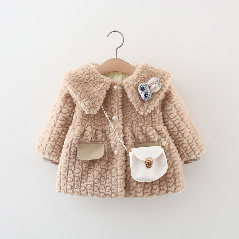 Girls Solid Color Large Lapel Circle Striped Coat