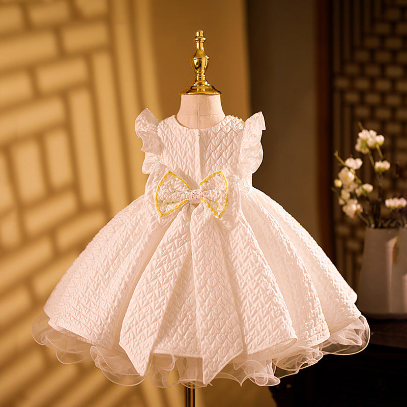 Girls Bow Sleeveless Birthday Dress Princess Dress