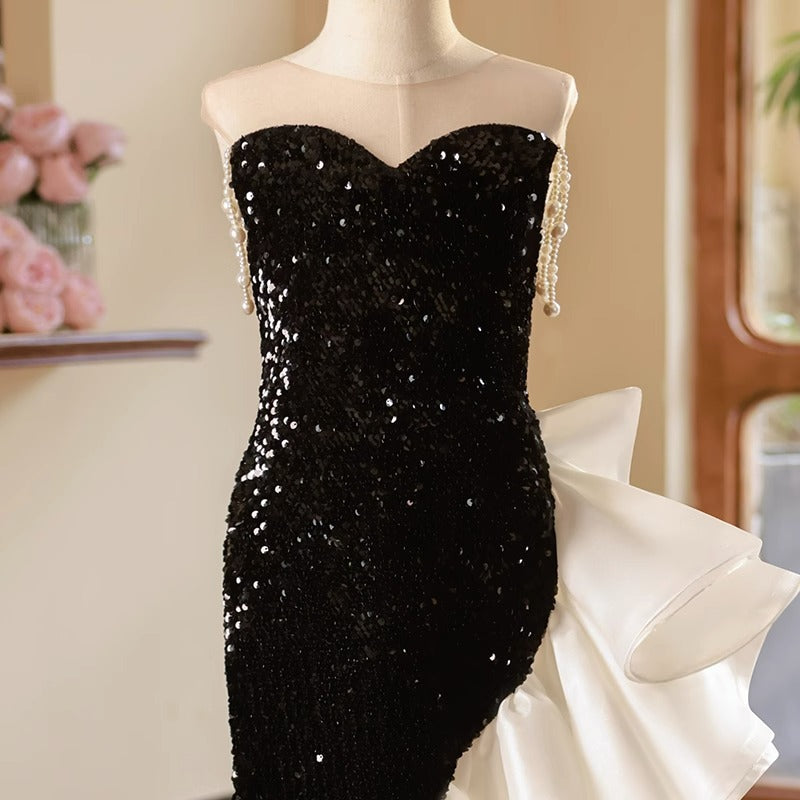 Elegant Baby Black Sequined Hip Mermaid Dress Girls Pageant Dresses