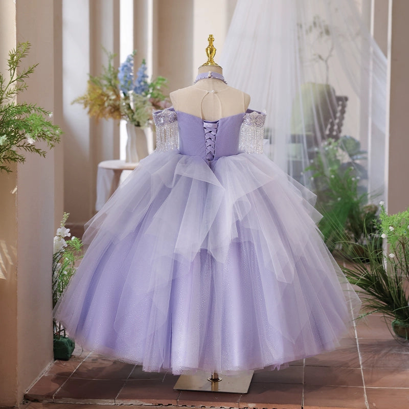 Purple Girl Formal Dresses Children Baptism Princess Dress