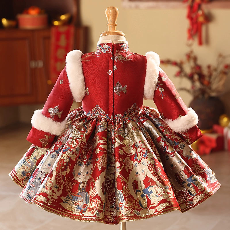 Children's Red New Year Christmas Dress Girls Birthday Party Princess Dress