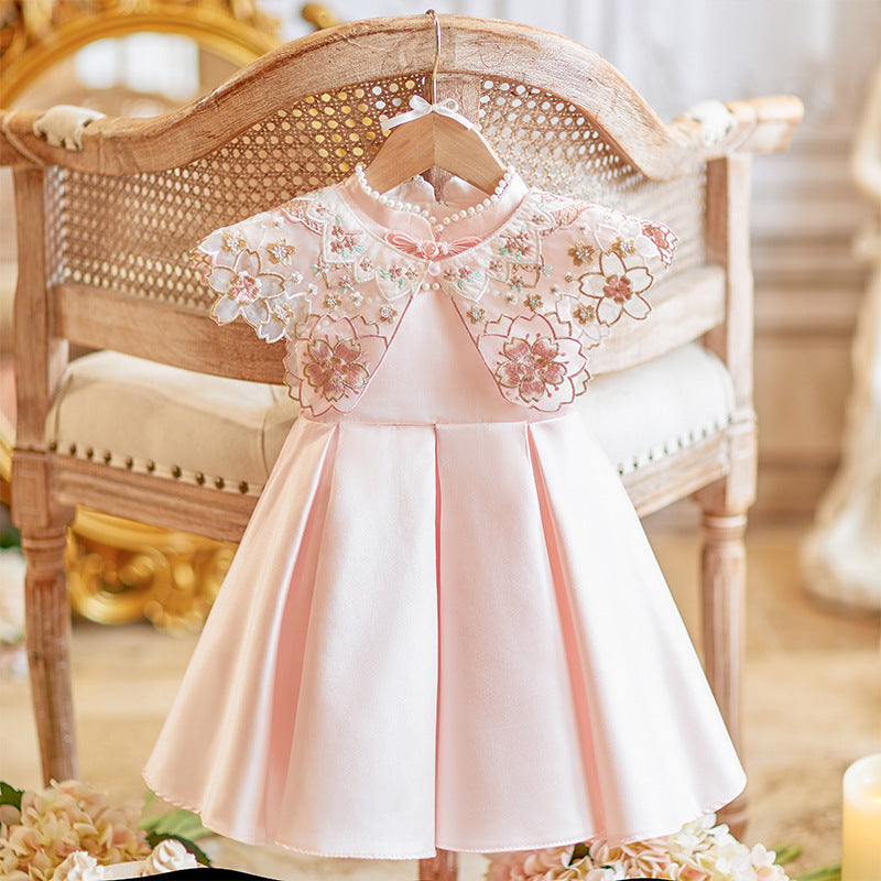 First Communion Dresses Pink Satin Dress Baby Girl Princess Dress