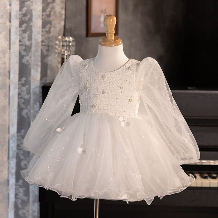 White Children's Birthday Dress Girls Spring Fluffy Princess Dress