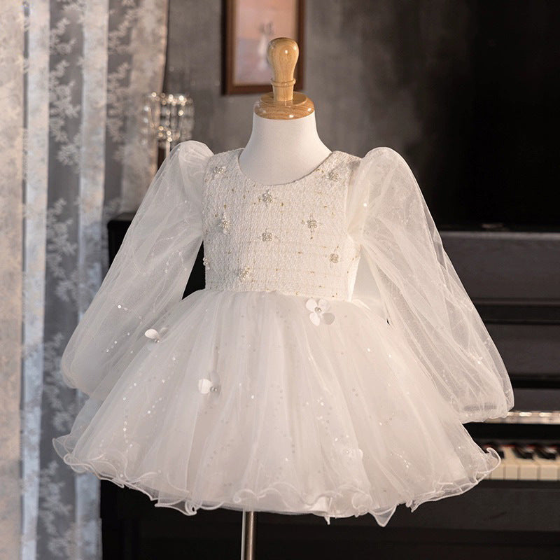 White Children's Birthday Dress Girls Spring Fluffy Princess Dress