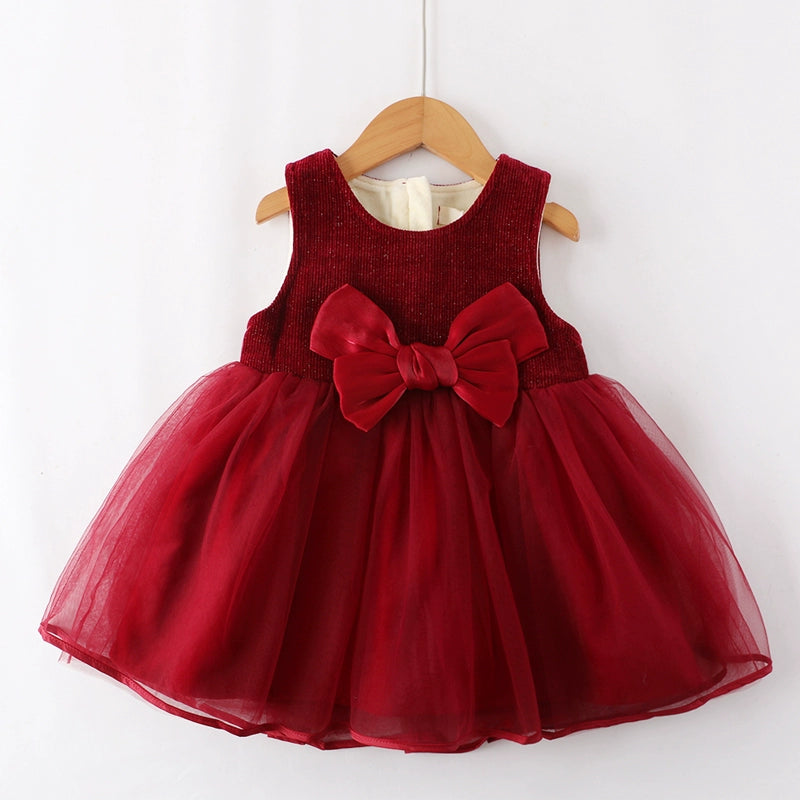 Girls Birthday Vest Dress Baby Corduroy Red Princess Dress