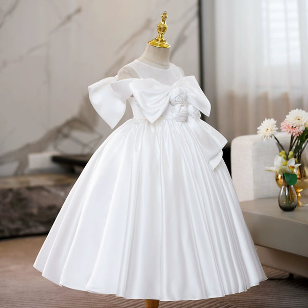 Girls White Pageant Dress Children Birthday Long Dress