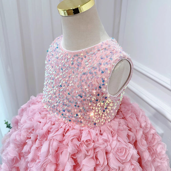 Elegant Baby Girl Sequin Pink Dress Toddler Birthday Pageant Princess Dress