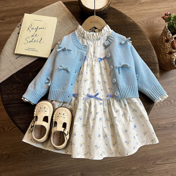 Girls Spring Suit Girls Sweater Cardigan Dress Two-piece Suit