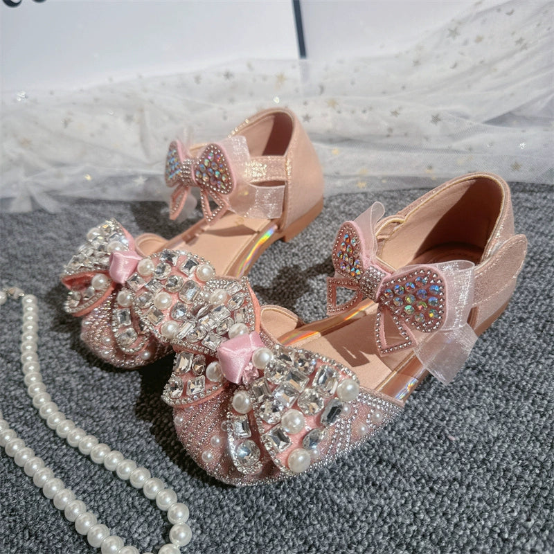 Girls Summer Shiny Sandals Bow-knot Rhinestone Princess Shoes