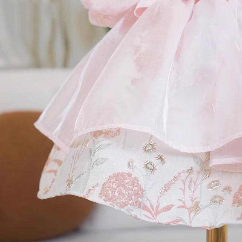 Elegant Baby Pink Puff Sleeve Princess Dresses for Girls Toddler Birthday Costume Princess Dress