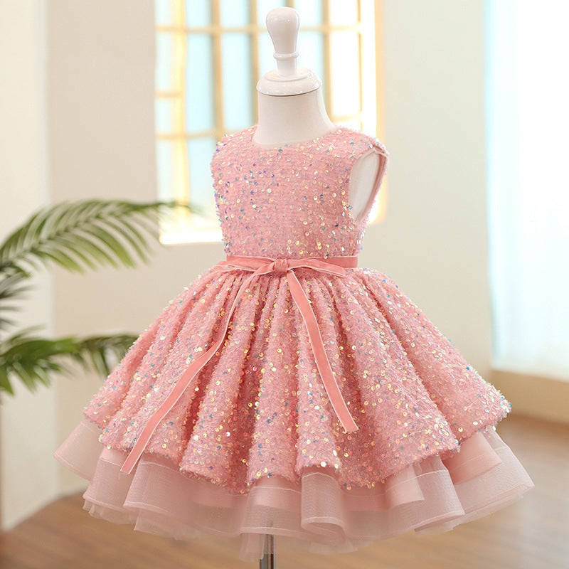 Cute Baby Girl Pink Sequined Dress Toddler Beauty Pageant Princess Dress