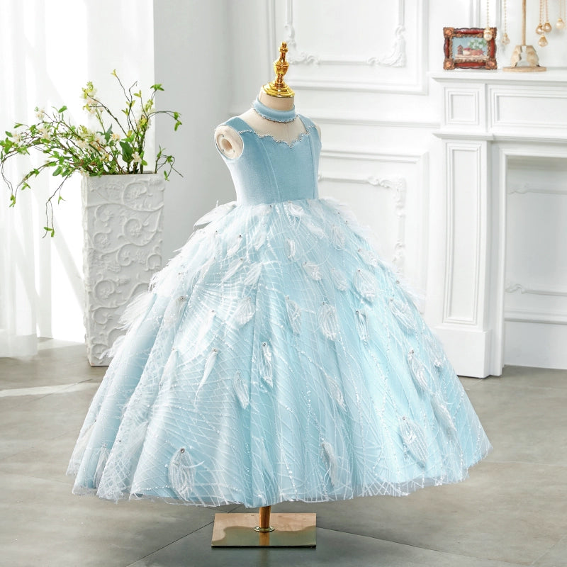 Girls Birthday Dress Children Blue Ball Princess Dress