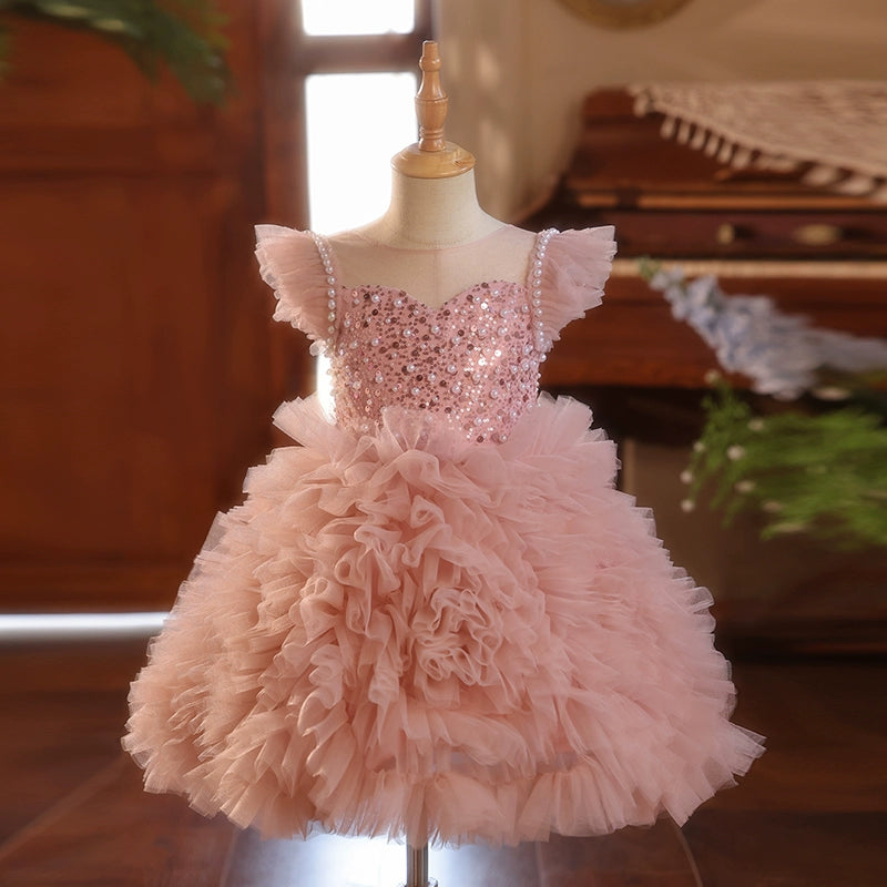 Luxurious Baby Girl Sequin Fluffy Dress Toddler Birthday Pageant Princess Dress