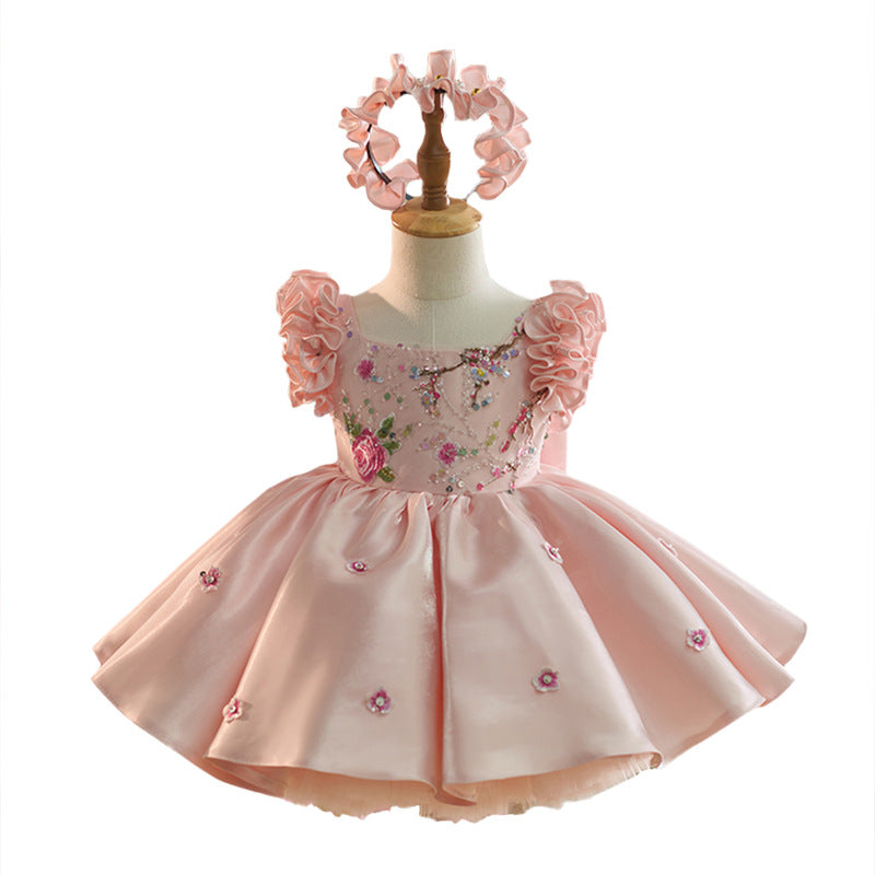 Elegant Baby Girl Sequin Embroidery Dress Toddler Birthday Pageant Princess Dress