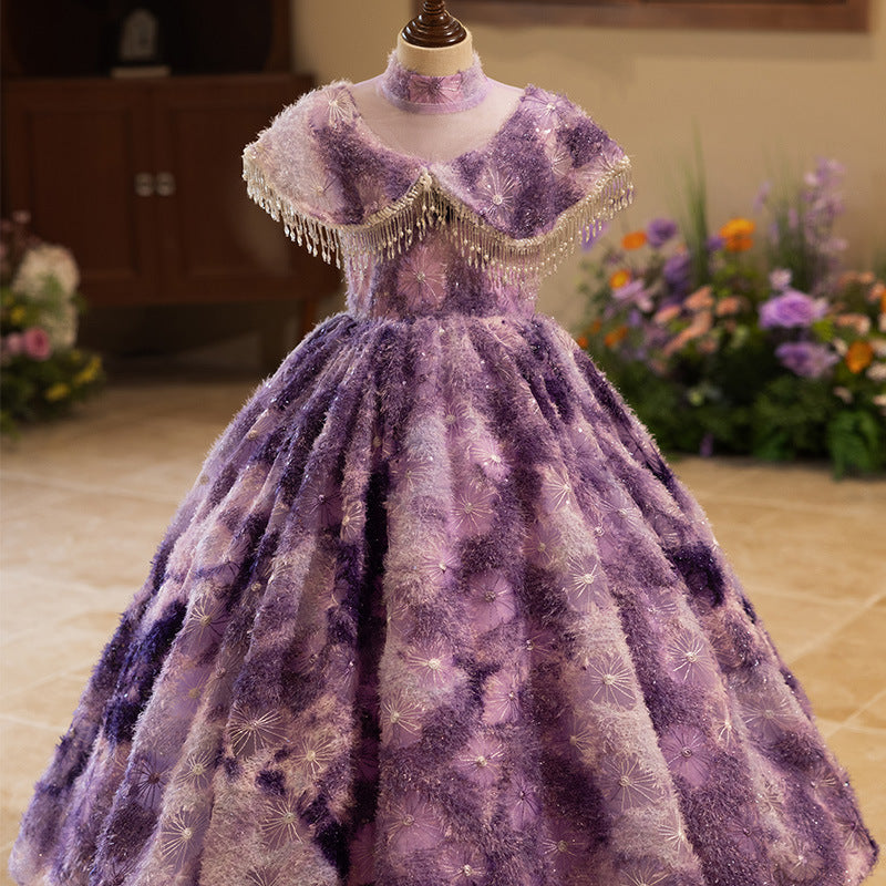 Girls Birthday Princess Dress Purple Children Party Dress