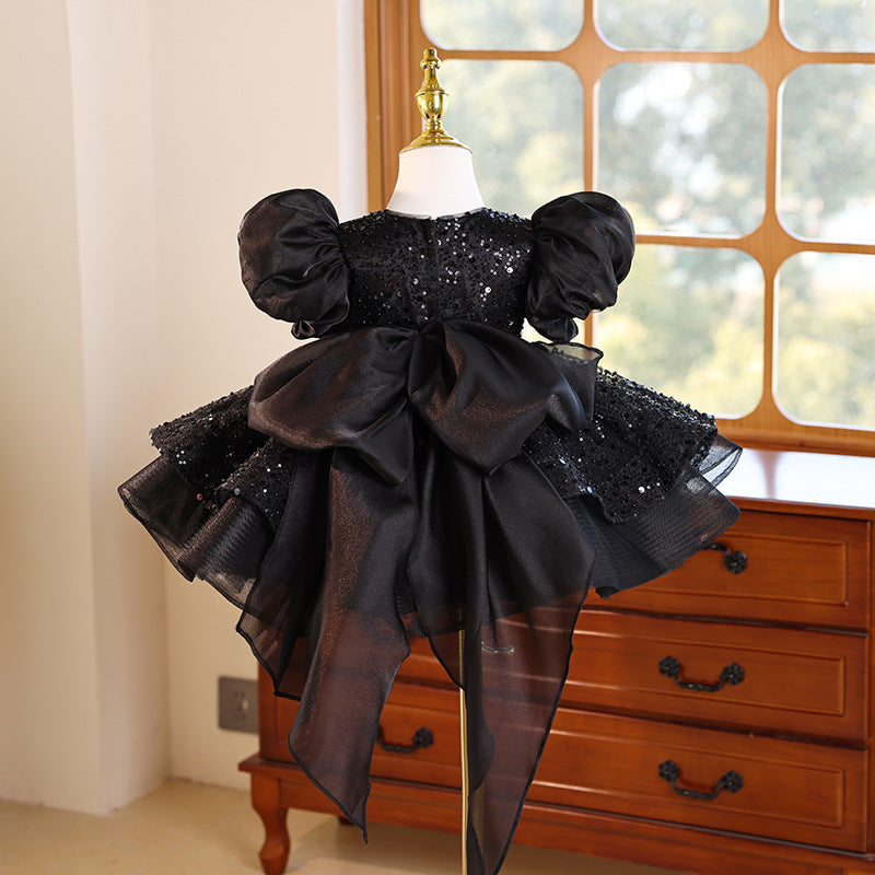 Children's Black Birthday Dress Girls Puff Sleeve Princess Dress