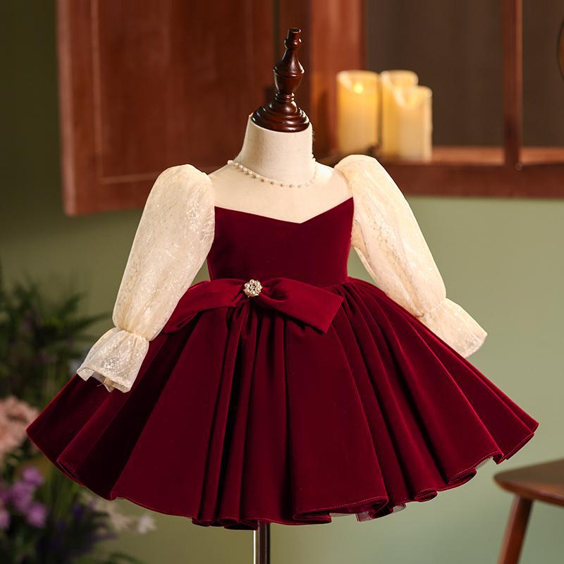 Baby Girl  Christmas Dress Puff Sleeves Beauty Pageant Dress Toddler Birthday Princess Dress