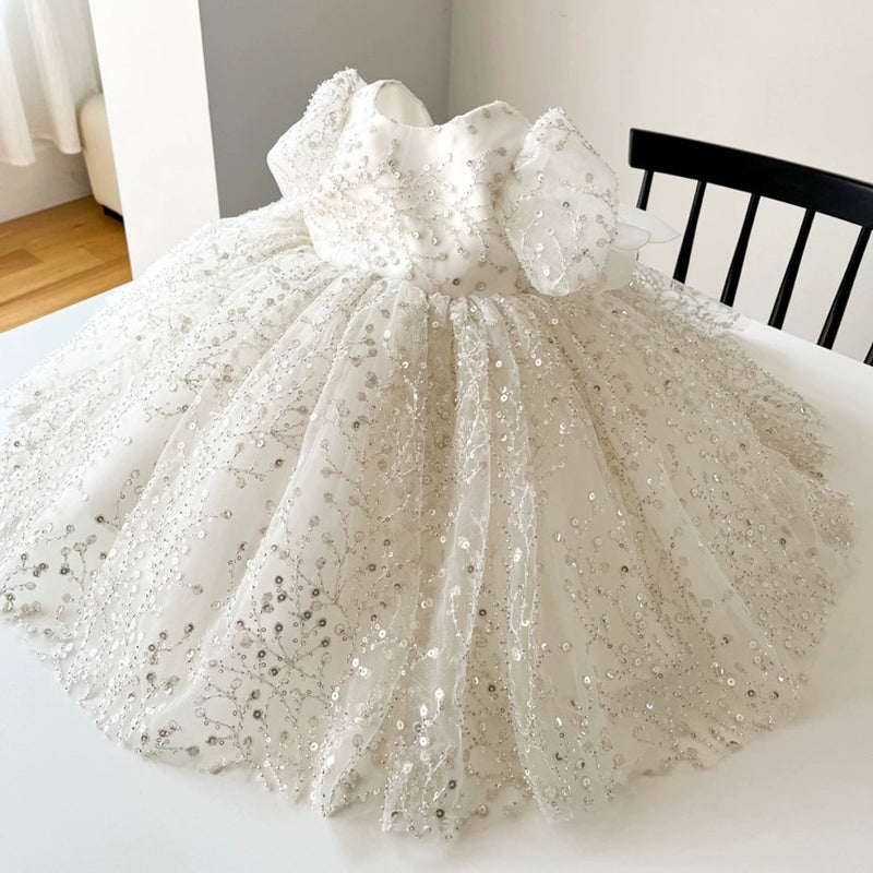 Cute Girl Baptism Dress Baby Girl Sequins Dress Toddler First Birthday Princess Dress