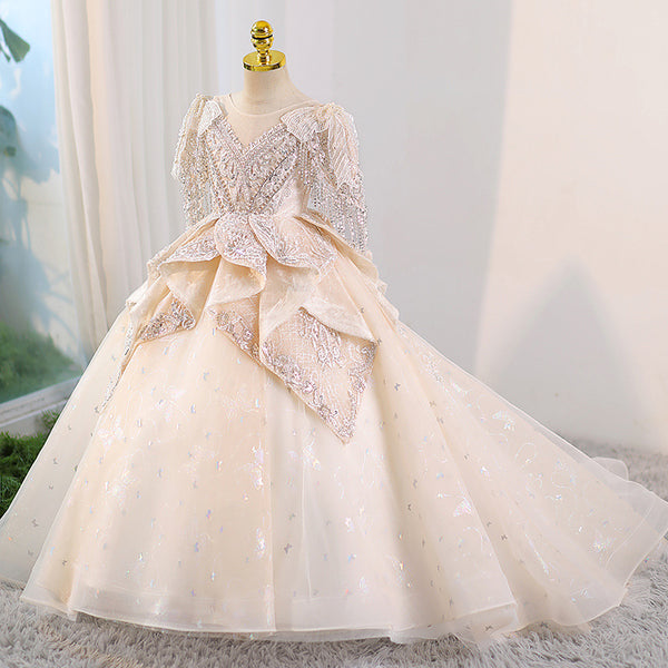 Girls Fantasy Champagne Wedding Dress Princess Dress