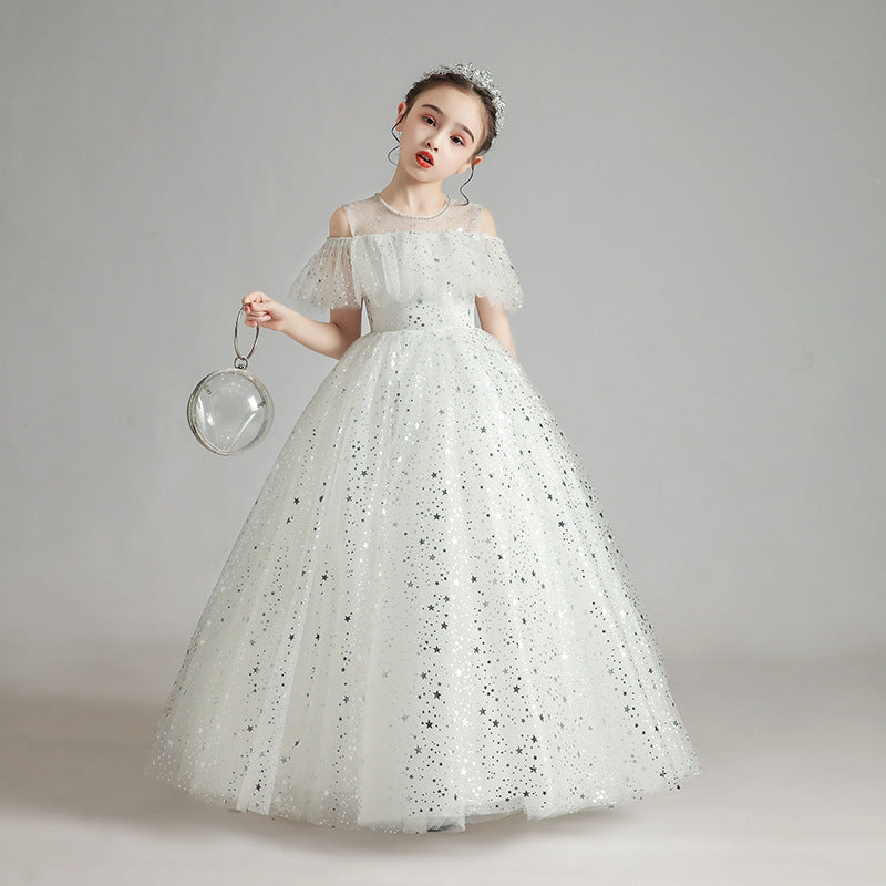 Girls Fluffy Princess Dress Wedding Dress with Sequins