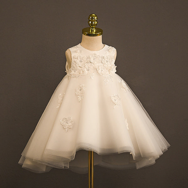 Girls White Birthday Princess Dress Flower Girl Wedding Dress Puffy Dress