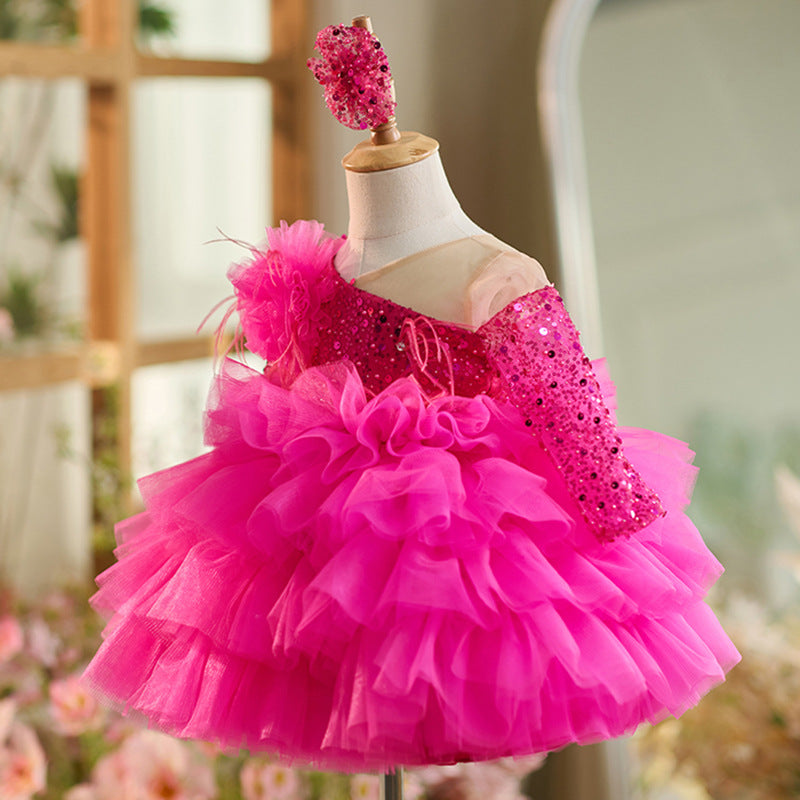 Luxurious Baby Girl Puffy Sequined Festival Dress Toddler Birthday Party Princess Dress