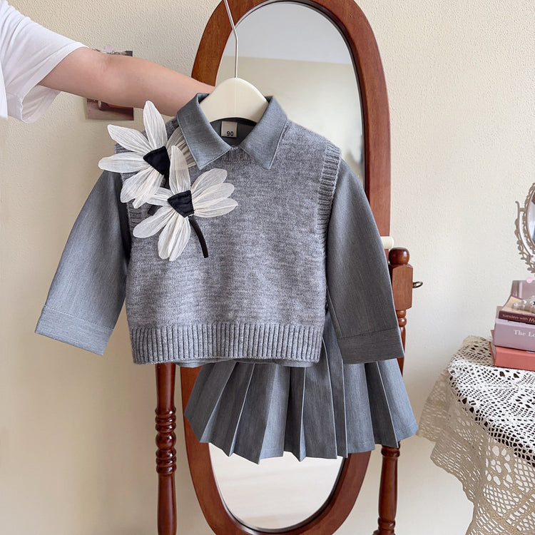 Girls Long-sleeved Shirt Pleated Skirt Two-piece Suit